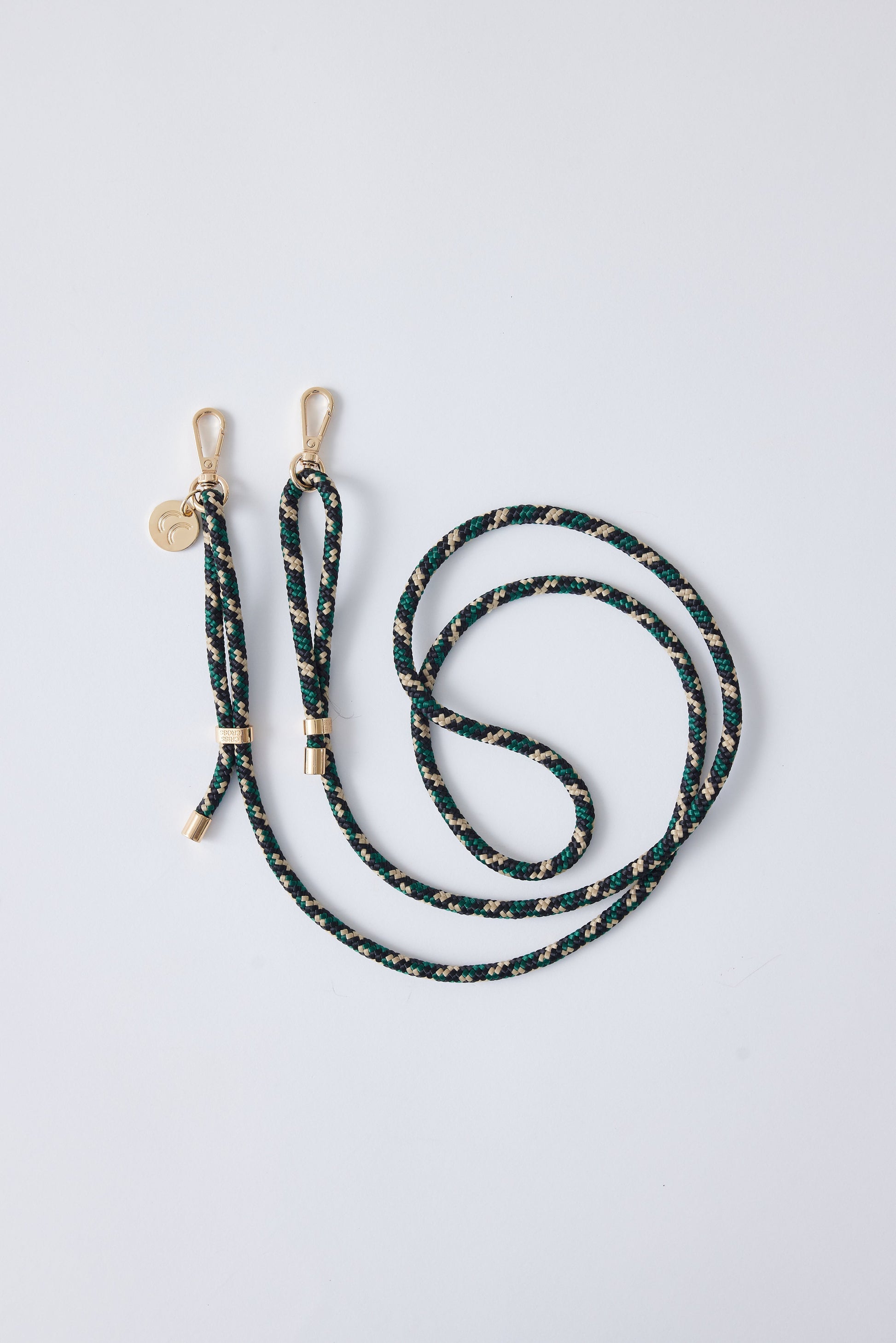 Camouflage detachable poly straps with gold carabiners, adjustable 60-inch polyester.