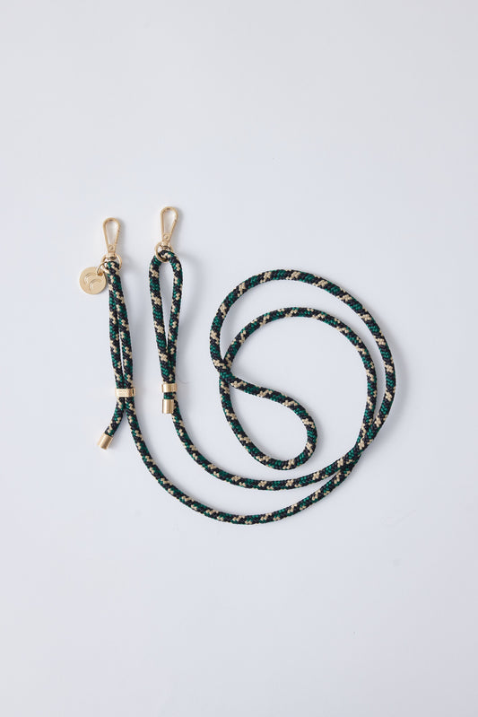 Camouflage detachable poly straps with gold carabiners, adjustable 60-inch polyester.