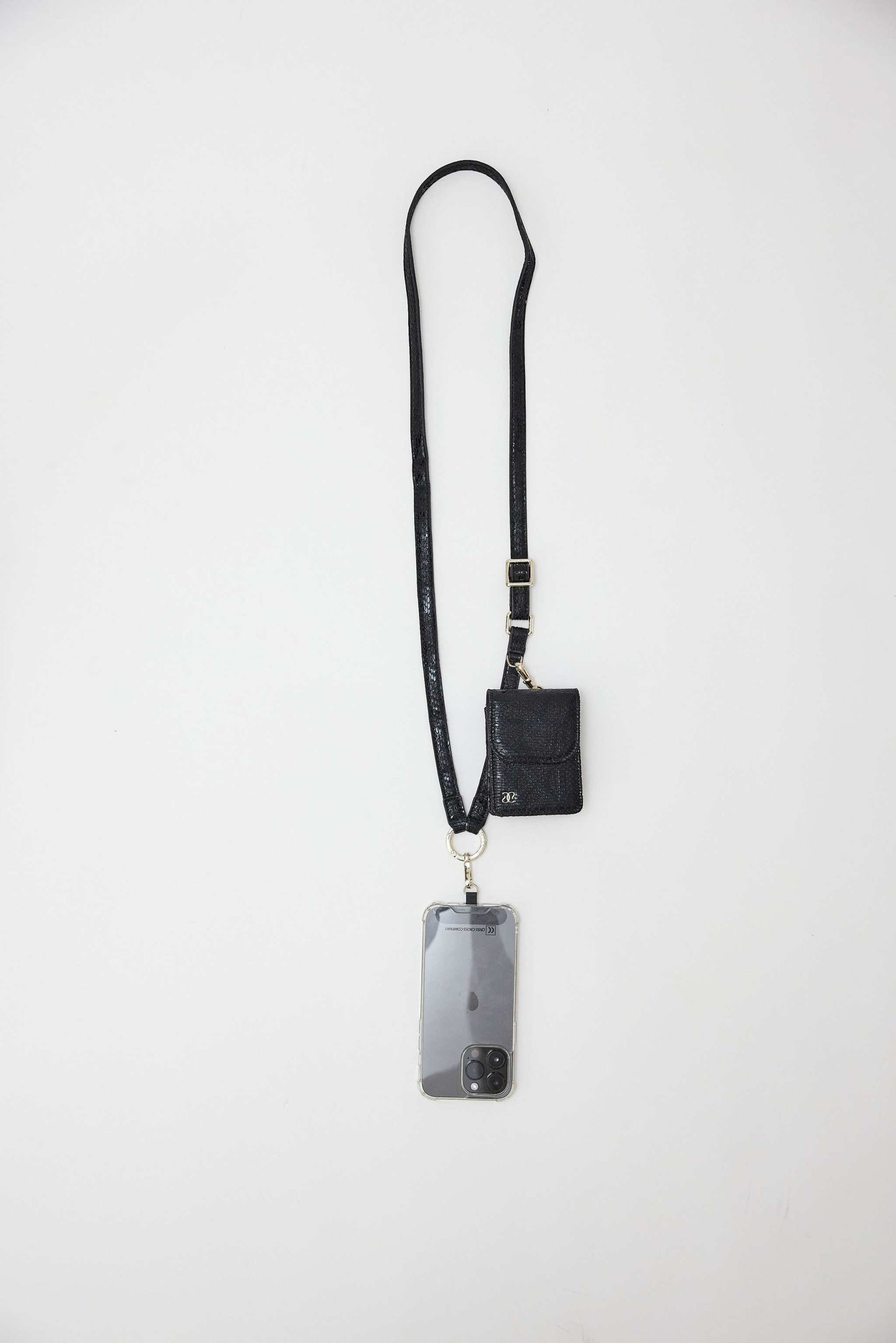 Cobra vegan leather phone strap with clip wallet and phone holder in black.