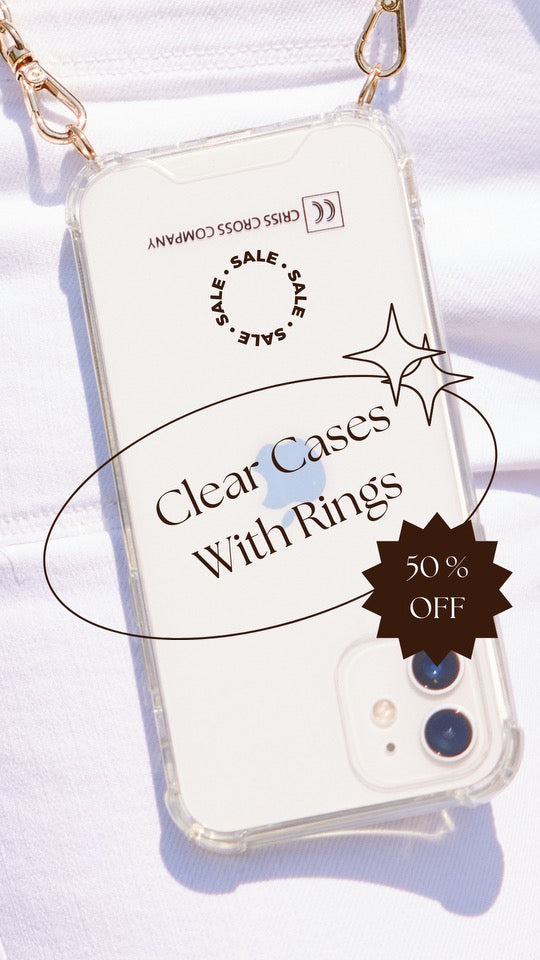 Clear phone case with rings for IP 11 - 14 series on sale with optional gold or silver rings.