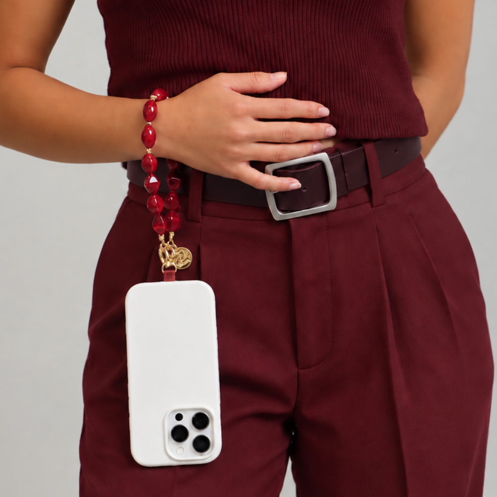 Beaded Phone Wristlet with Universal Adapter - Brown