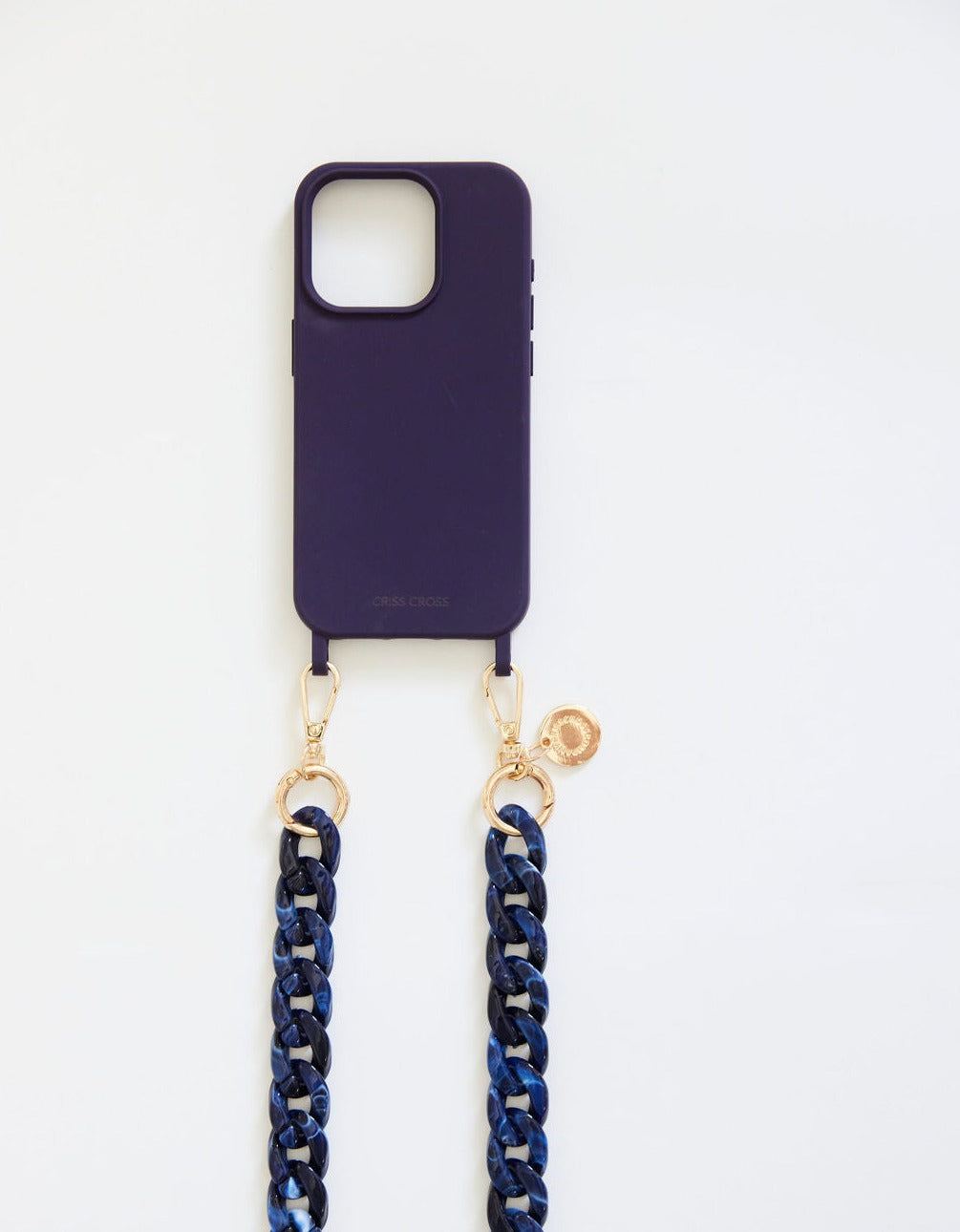 Colorful iPhone 15 case with detachable acrylic chain bundle.