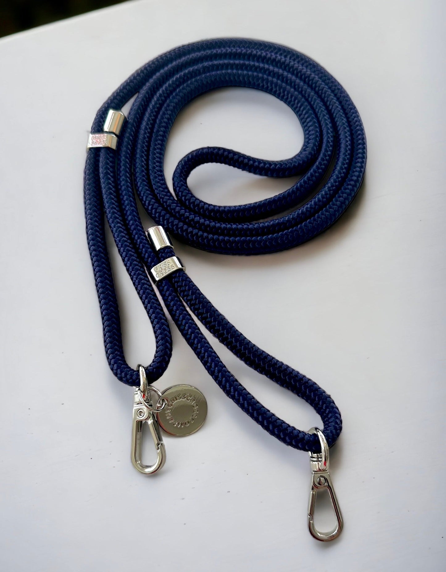 Detachable Poly Straps - Nautic with silver carabiners, polyester, 60 inches adjustable length.