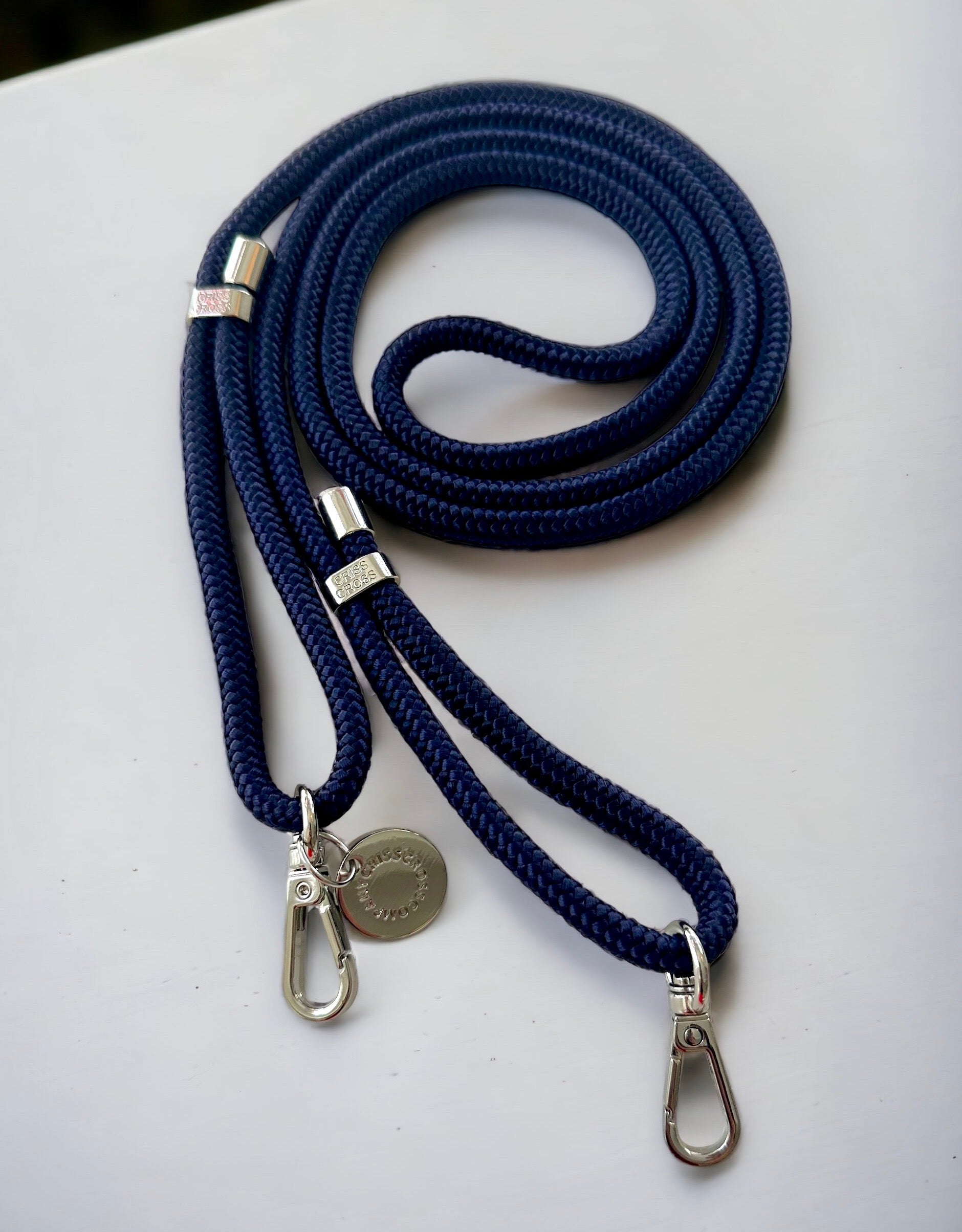 Detachable Poly Straps - Nautic with silver carabiners, polyester, 60 inches adjustable length.