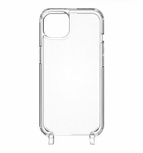 Clear case with integrated hooks for attaching straps and accessories.