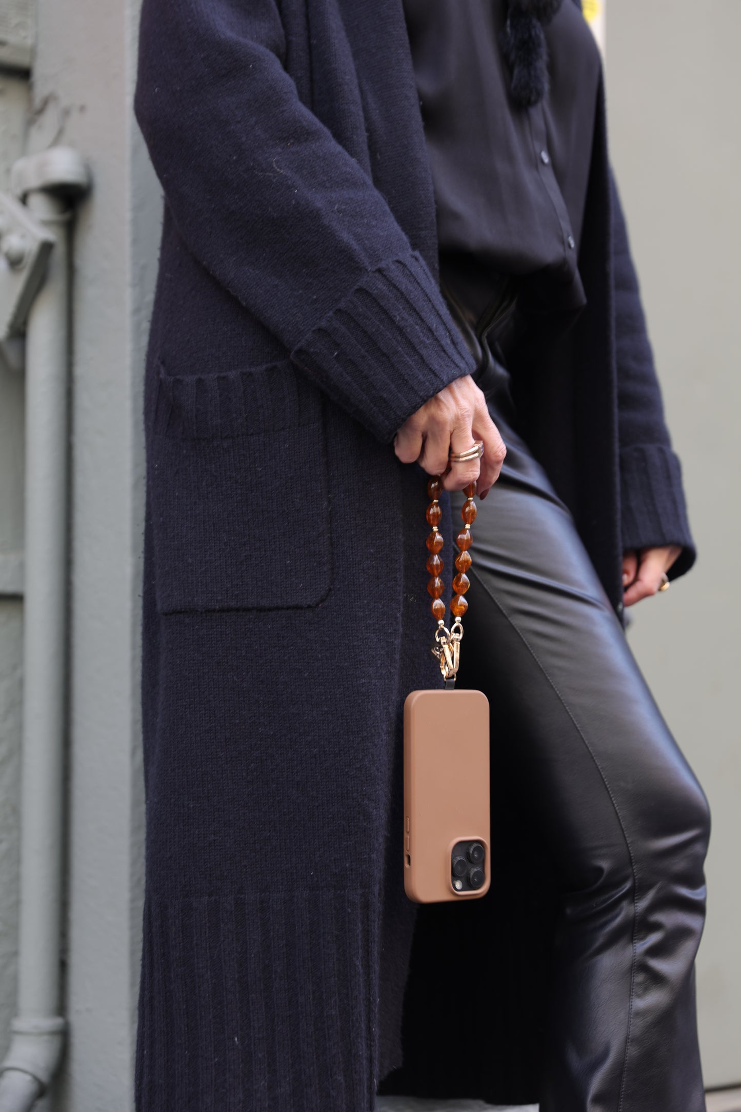 Beaded Phone Wristlet - Brown