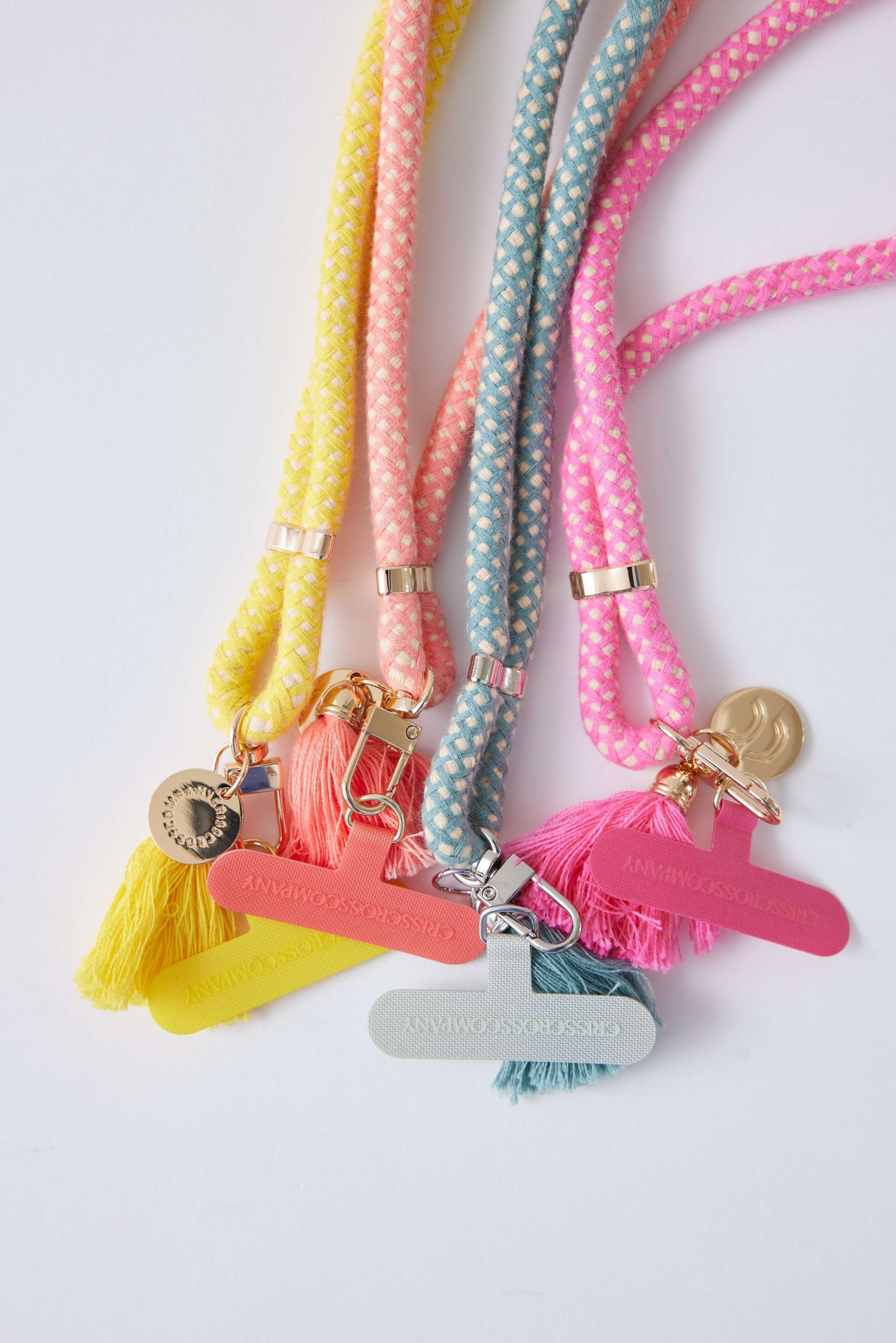 colorful cotton phone straps with universal adapter and tassels