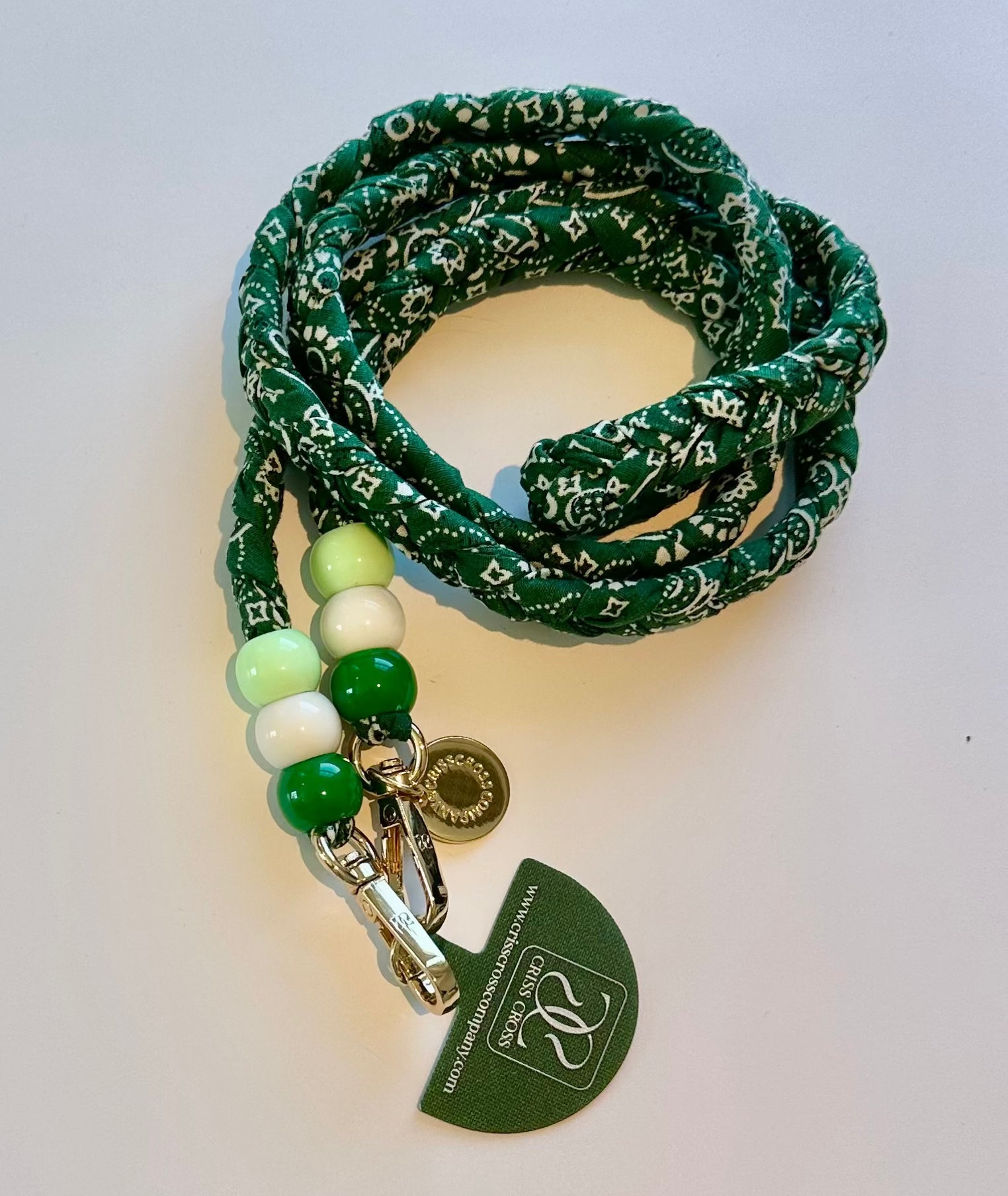 Bandana phone straps with soft cotton bandana pattern, universal adapter, and beaded ends for fully covered phone cases