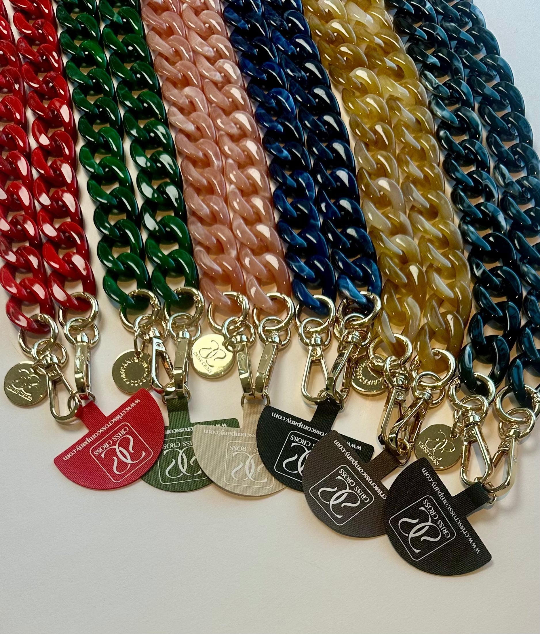 Glossy detachable acrylic phone chain with universal adapter and carabiners for fully covered phone cases